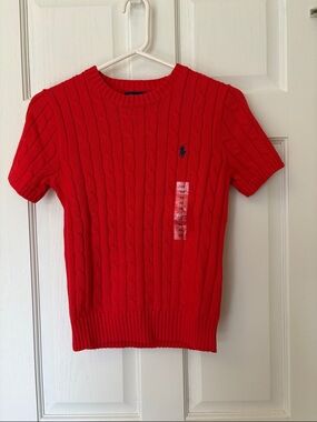 Ralph Lauren Bright Red Cable-Knit Short Sleeve Sweater